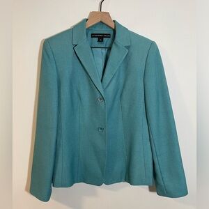 Josephine Chaus Silk Two Piece Suit Blazer Size 8. Skirt Size 10 Aqua Blue/Teal